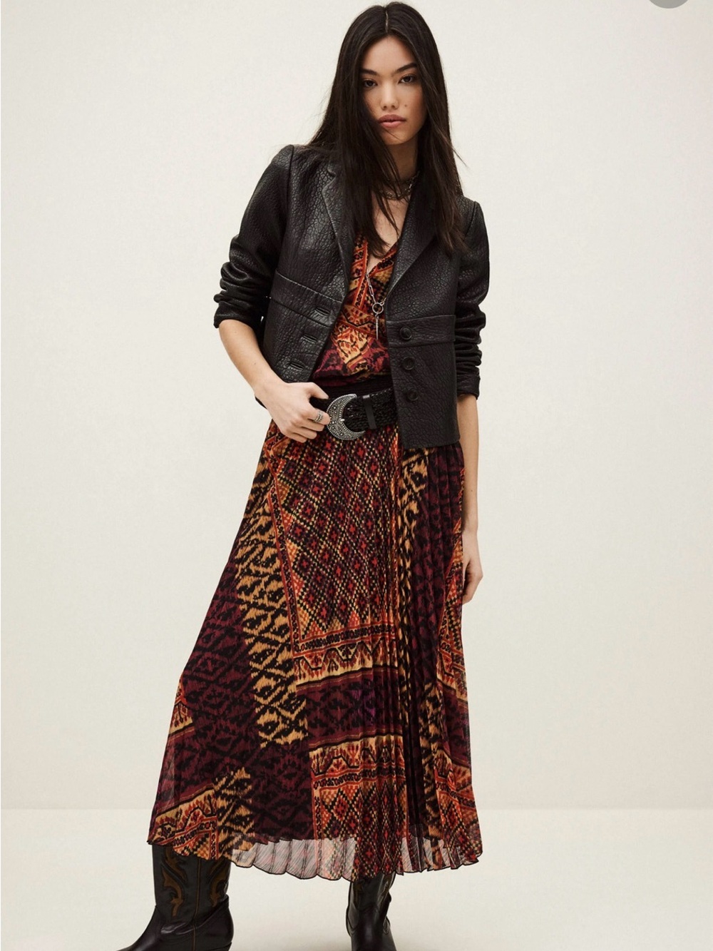 Women's Brown Olgia Geometric-Print Pleated Skirt